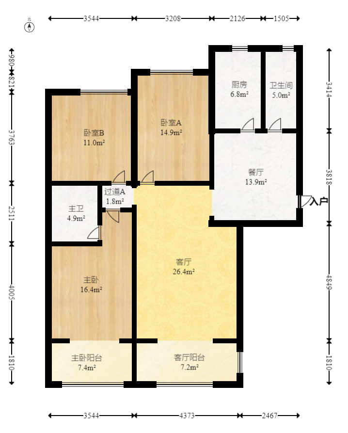 八方小区B区  3室2厅2卫   419.50万室内图1
