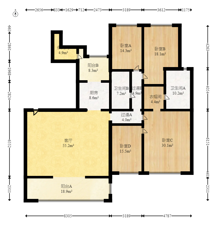 恒大雅苑  4室2厅2卫    148.0万室内图1
