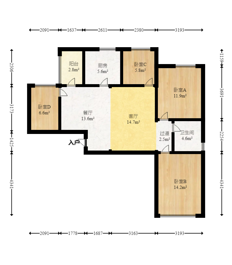 欧莱雅郡  3室2厅1卫   85.00万室内图1