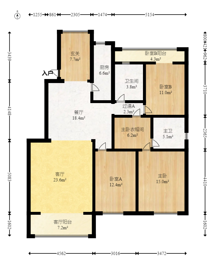 美林景园  3室2厅2卫   128.00万室内图1