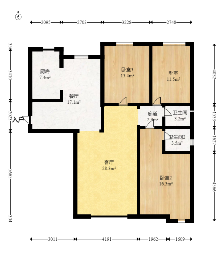盛景谷山里  3室2厅2卫   105.00万室内图1