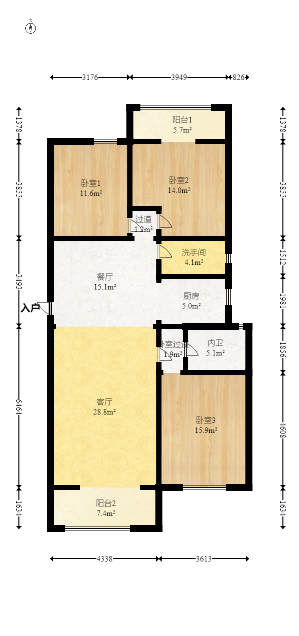 紫薇鑫园  3室2厅2卫   105.00万室内图1