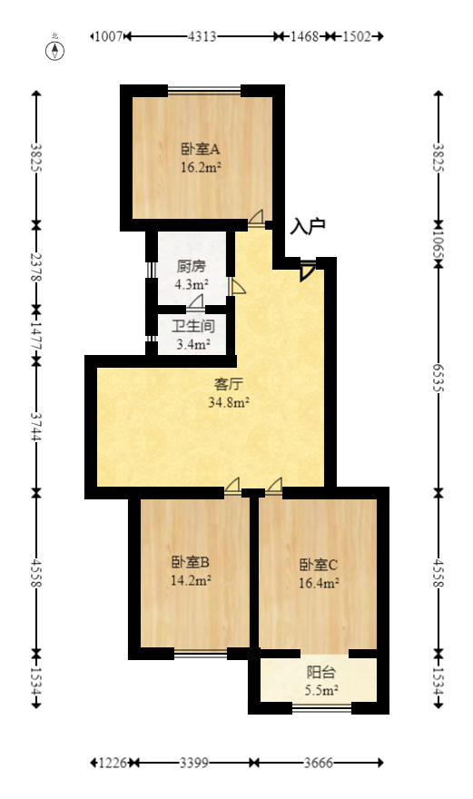 通泰街商居楼 3室1厅1卫 60.8万 通泰街商居楼 3室1厅1卫 60.8万户型图