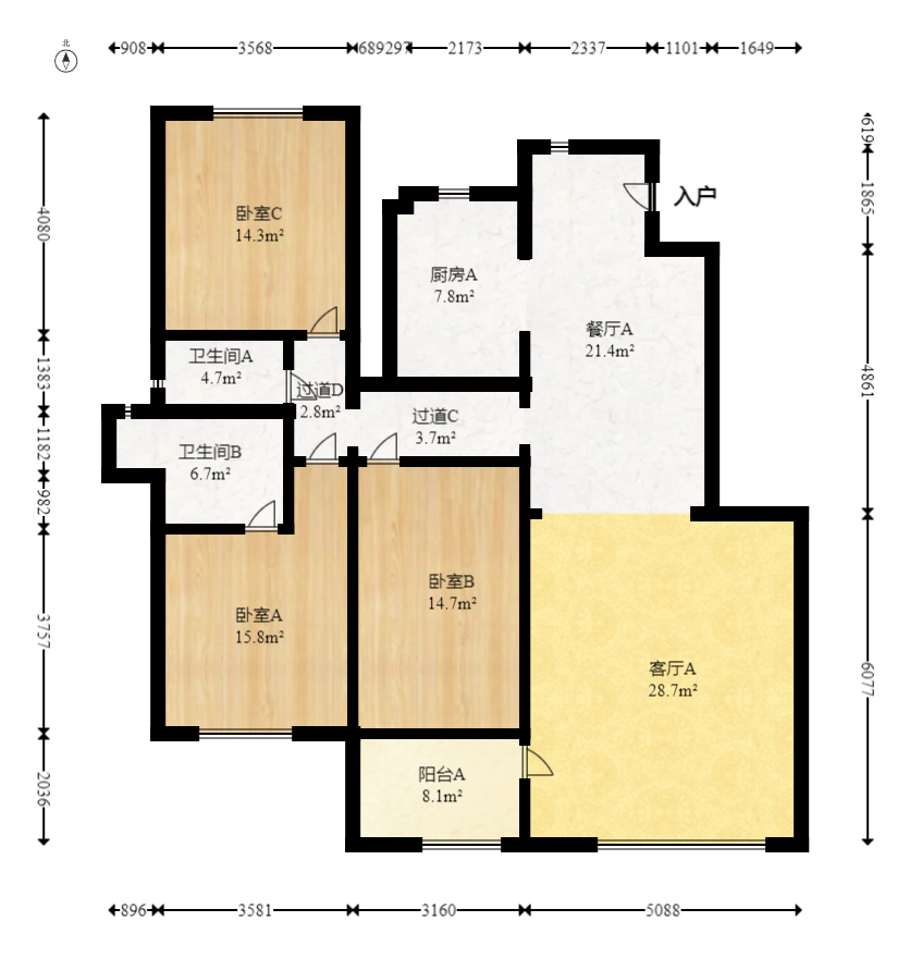 翡翠云天  3室2厅2卫   105.00万室内图1