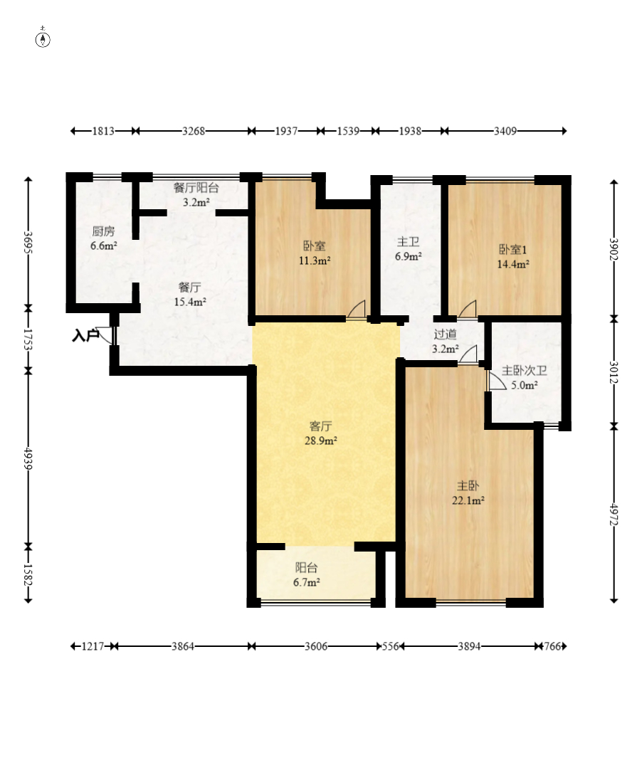 三一街区  3室2厅2卫   88.00万室内图1