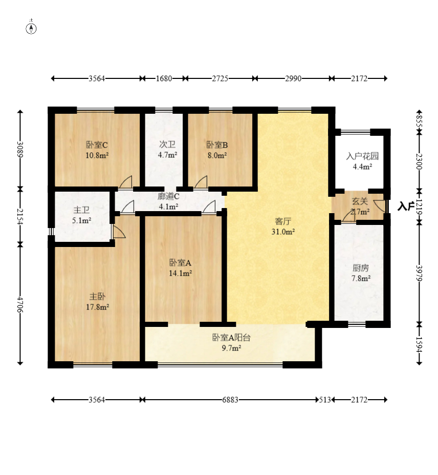 兰亭湾畔 4室2厅2卫 150.0万 兰亭湾畔 4室2厅2卫 150.0万户型图