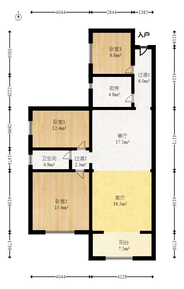 山与墅  3室2厅1卫   93.00万室内图1