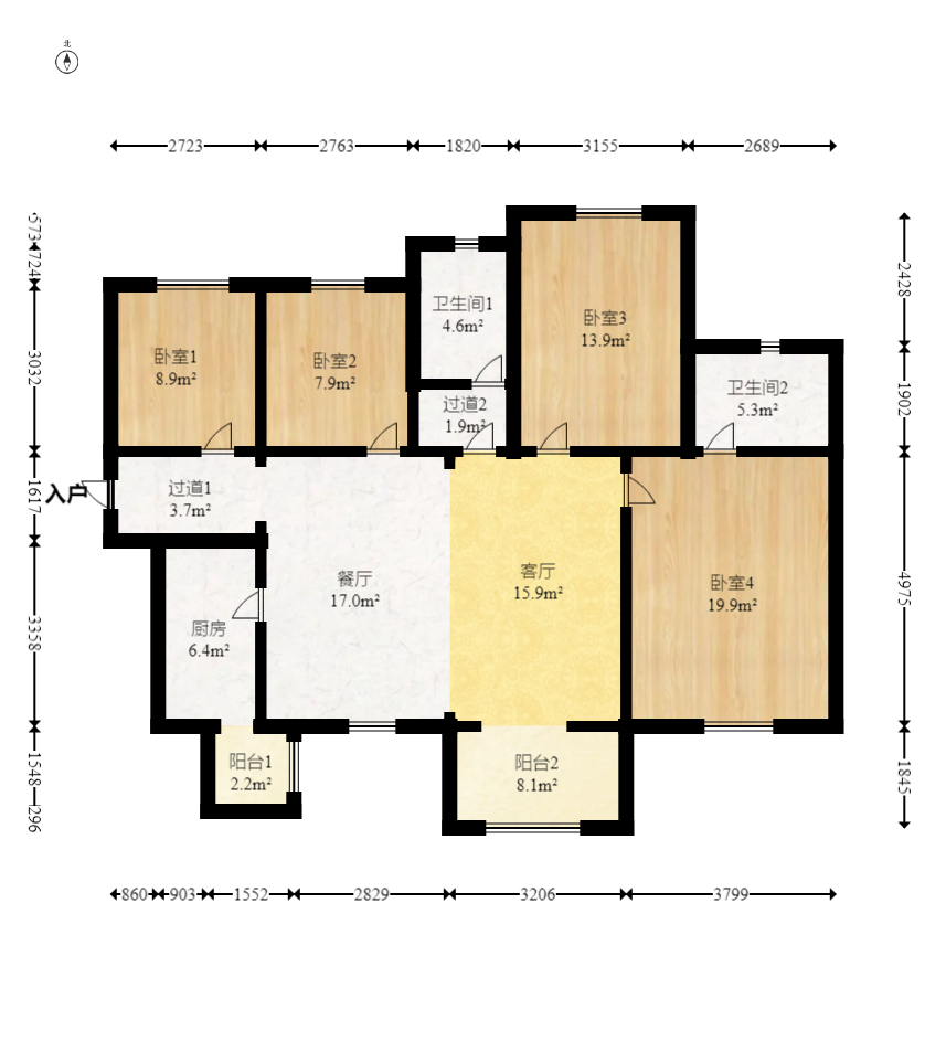 时代倾城三期  4室2厅2卫   100.80万室内图1