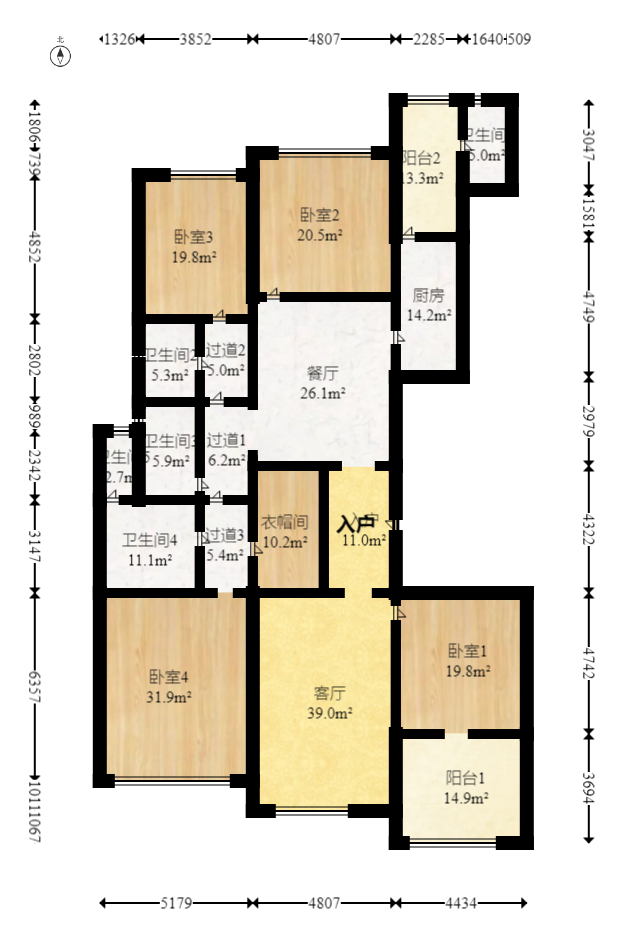 恒大名都  4室2厅1卫   160.00万室内图1