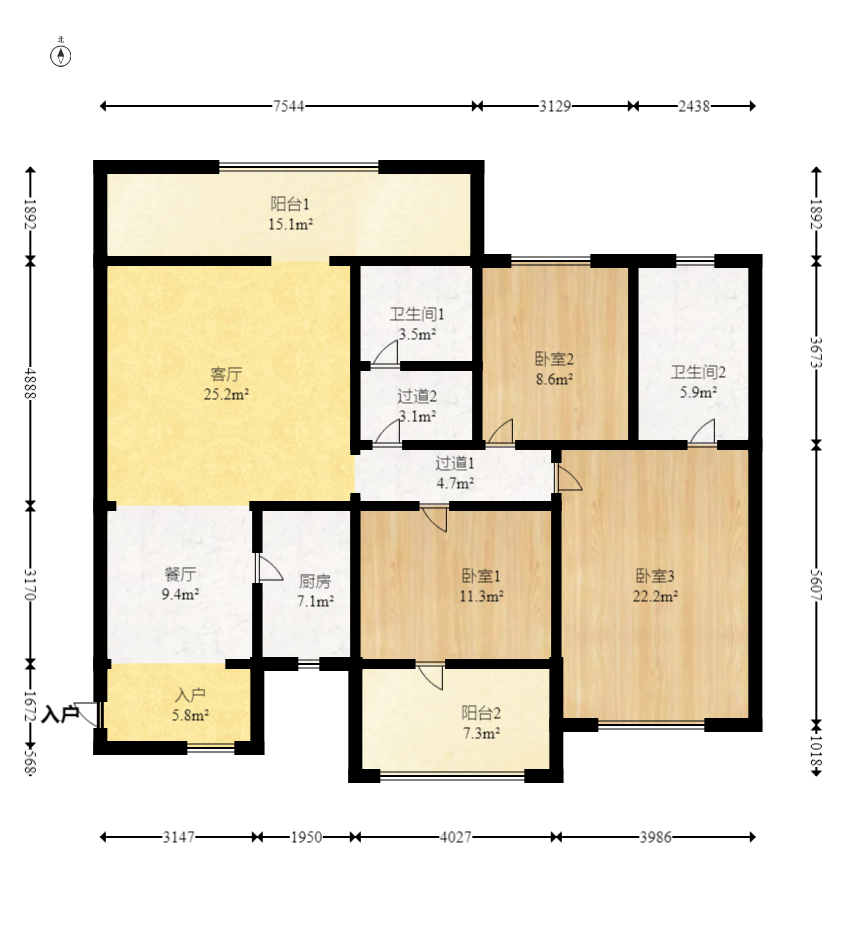 长燃新奥佳园 3室2厅2卫 97.0万 长燃新奥佳园 3室2厅2卫 97.0万户型图