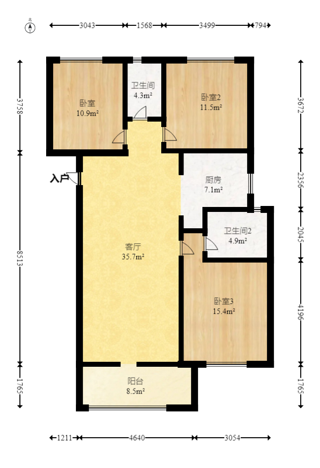 华远海蓝郡  3室2厅2卫    66.0万 华远海蓝郡  3室2厅2卫    66.0万户型图