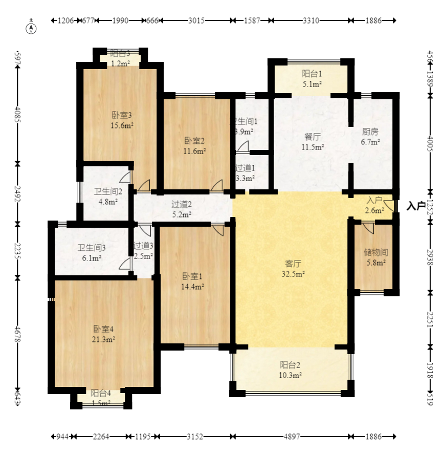 长沙玫瑰园  4室2厅3卫   125.80万室内图1