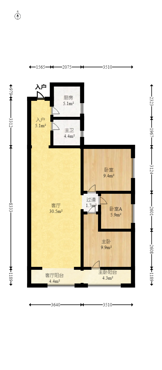 金科时代中心  3室2厅1卫   75.00万室内图1