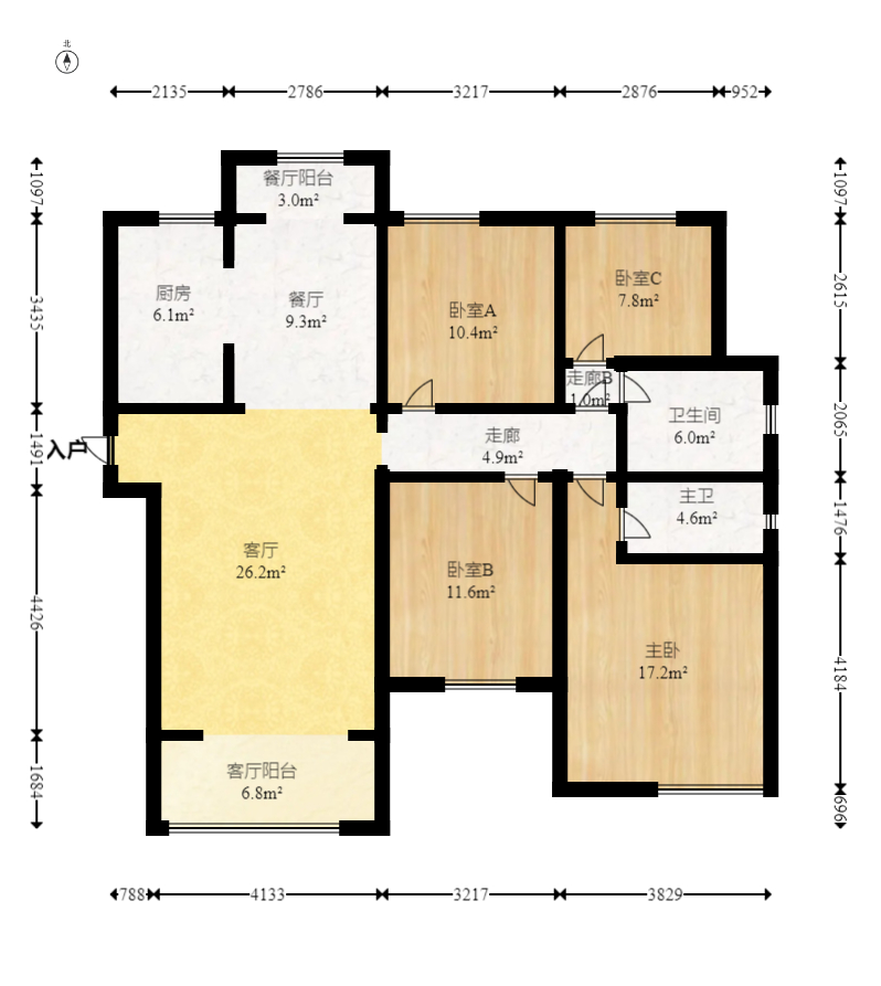 北辰中央公园DF区  4室2厅2卫   122.80万室内图1