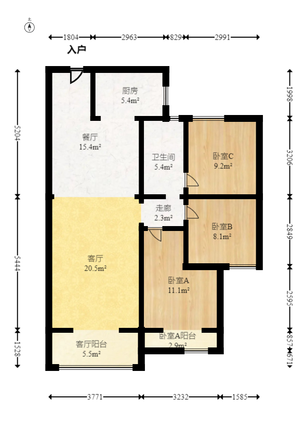 北辰中央公园DF区 3室2厅1卫 85.8万 北辰中央公园DF区 3室2厅1卫 85.8万户型图