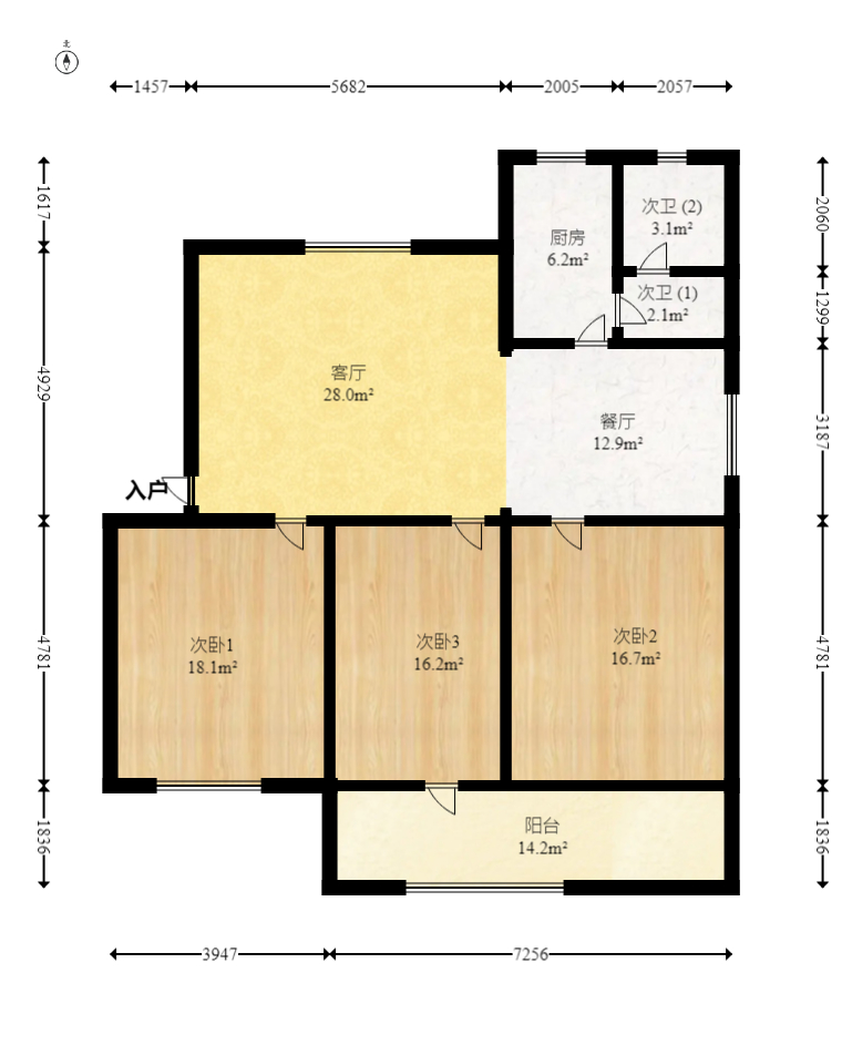 有色金属研究院(湖南有色金属研究院第一、二生活区)  3室2厅1卫    90.0万 有色金属研究院(湖南有色金属研究院第一、二生活区)  3室2厅1卫    90.0万户型图
