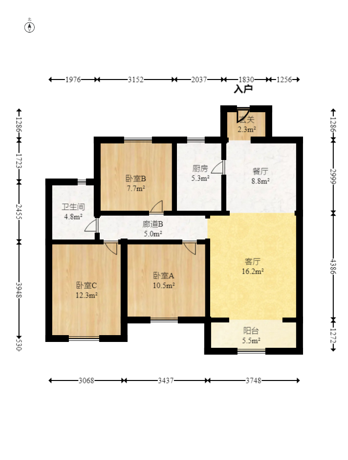 奥克斯滨仕花园（奥克斯洋湖广场/奥克斯中心）  3室2厅2卫   140.00万室内图1
