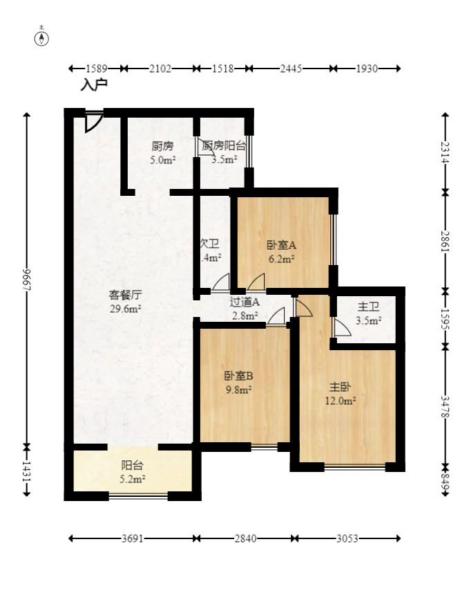 保利天禧D区  3室2厅2卫   190.00万室内图1