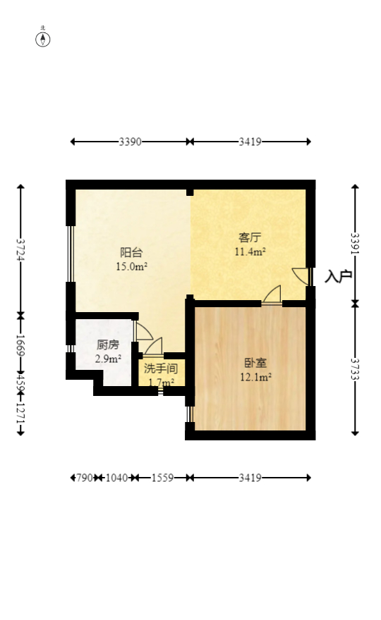 上海城小区  2室1厅1卫   31.80万室内图1