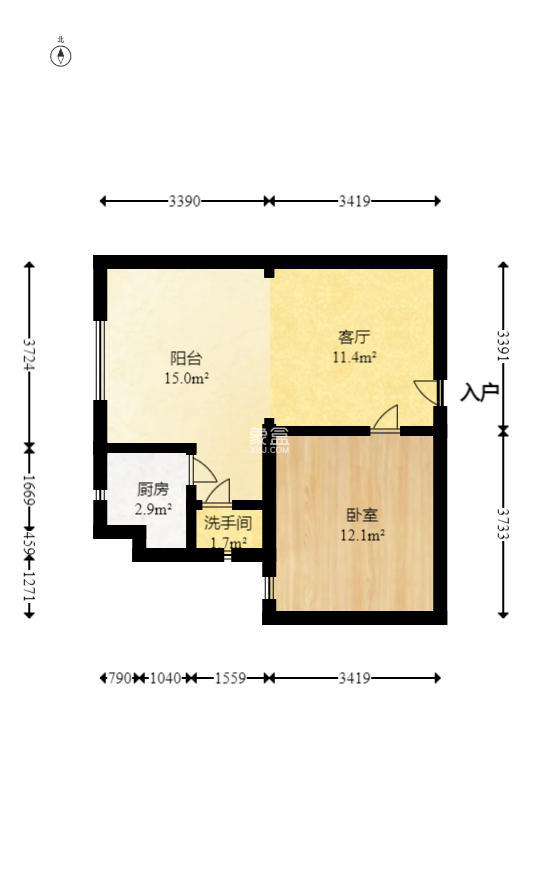 上海城小区  2室1厅1卫   39.00万室内图1