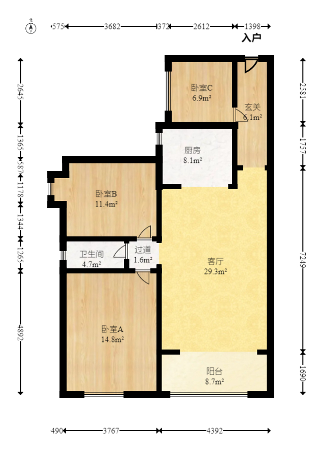 才子佳苑一期/二期  3室2厅1卫    67.8万室内图1