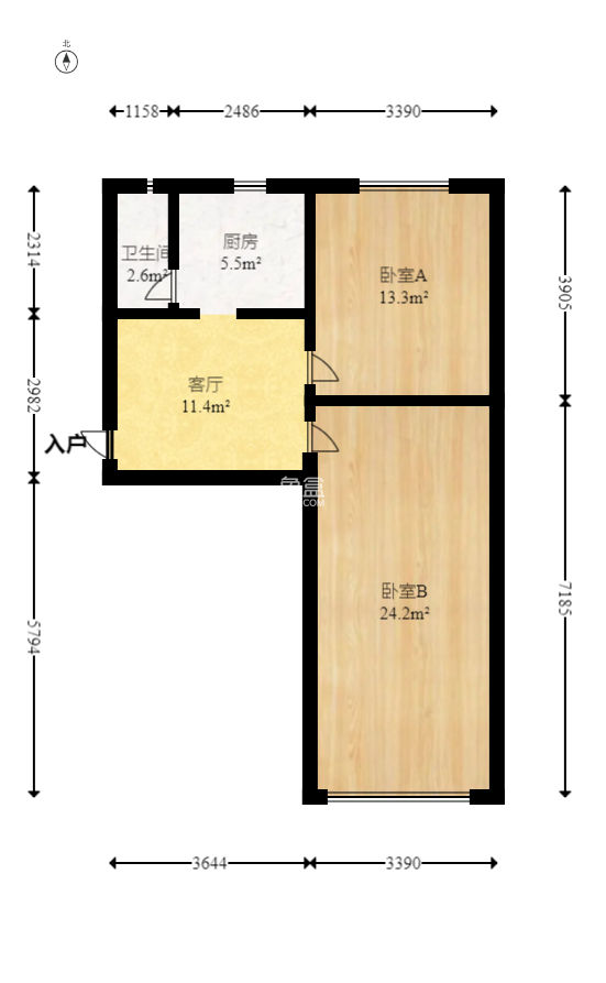 茅亭子  2室2厅1卫   63.80万