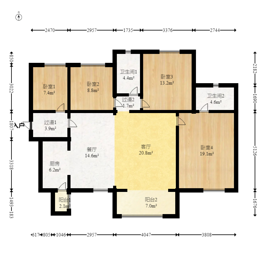 时代倾城五期 3室2厅2卫 107.8万 时代倾城五期 3室2厅2卫 107.8万户型图