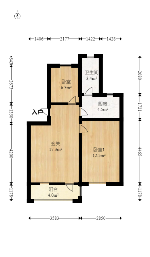 火星五片  2室1厅1卫   32.00万室内图1