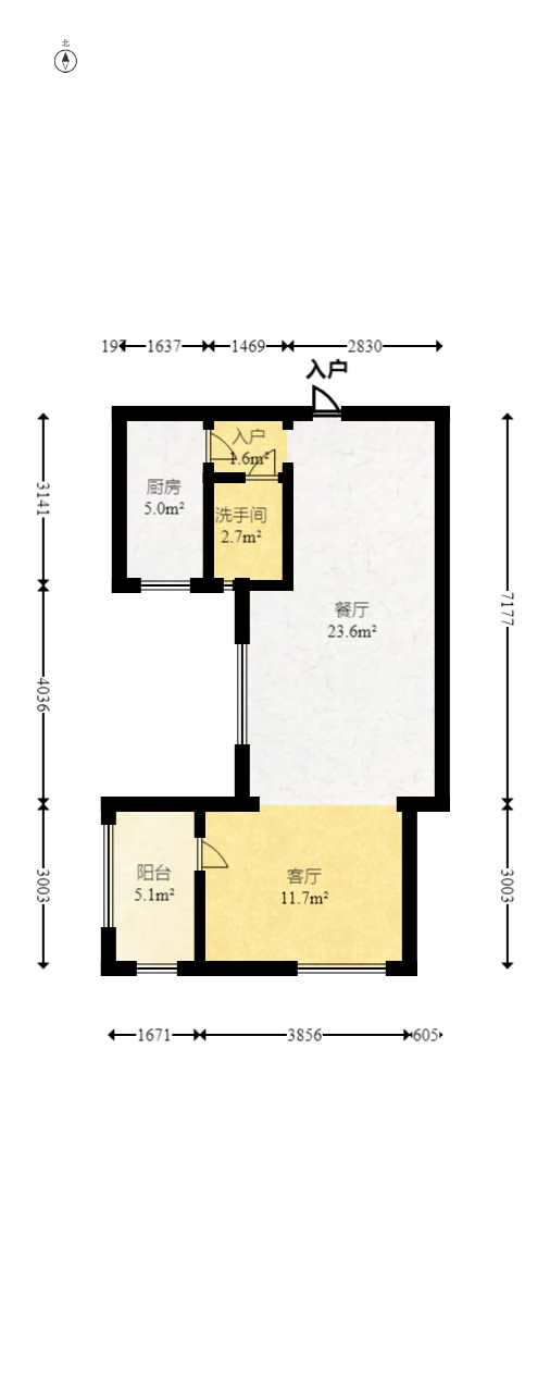 上河国际B座  1室1厅1卫   48.00万室内图1
