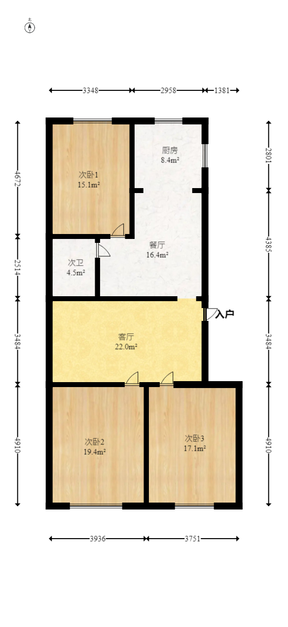 海利宿舍  3室2厅1卫    68.8万室内图1