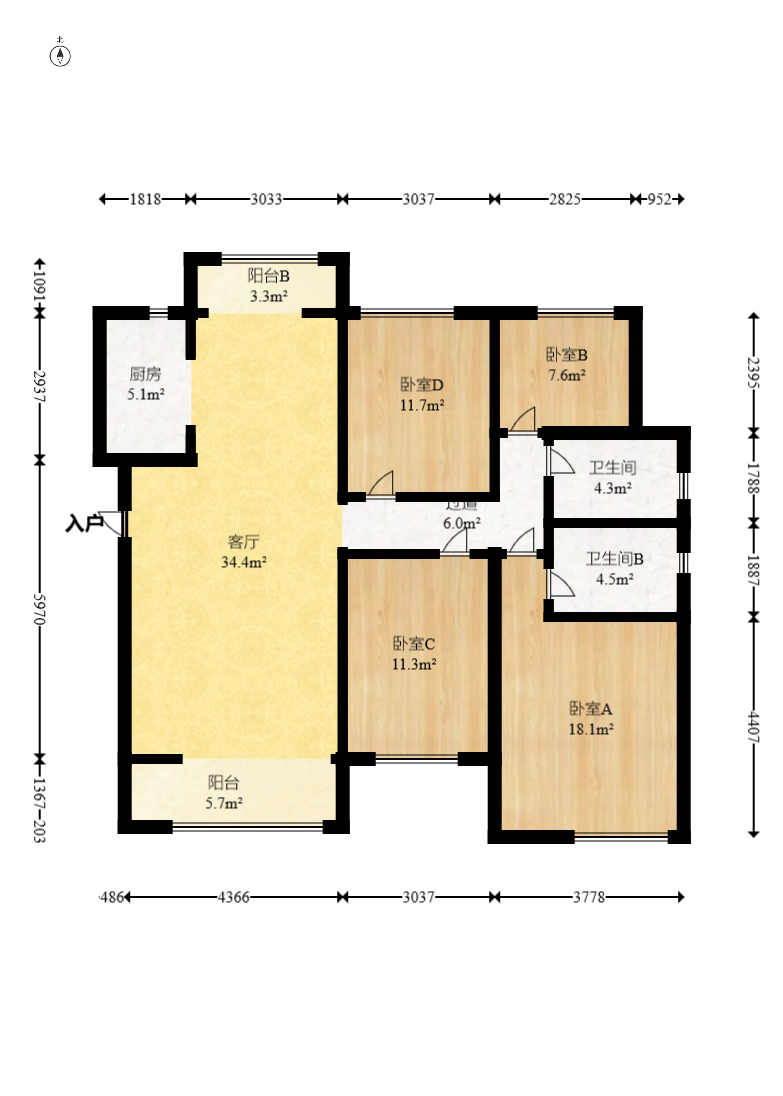 卓越淺水灣  4室2廳2衛(wèi)    180.0萬(wàn)室內(nèi)圖1