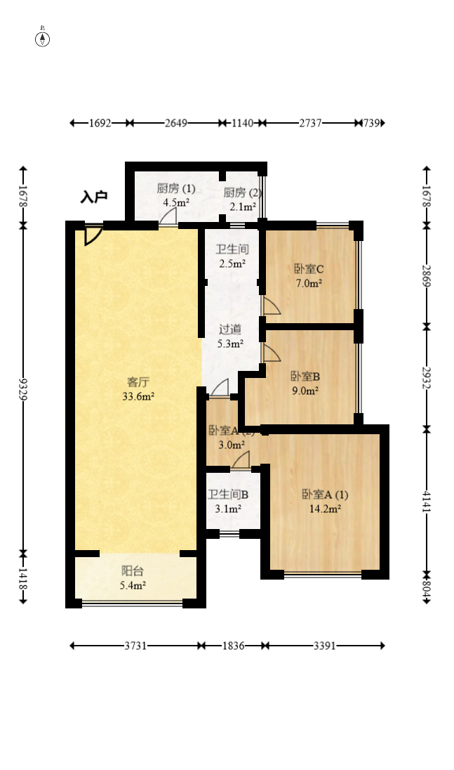 中建梅溪湖中心  3室1廳1衛(wèi)    145.0萬室內圖1
