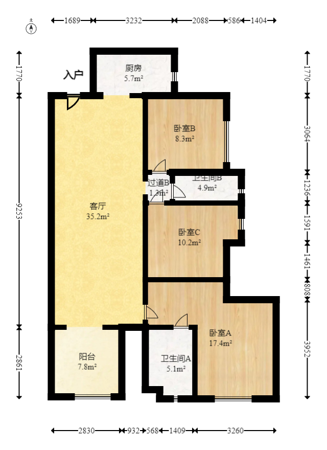 汇金城/嘉华城（二期、三期）  3室2厅2卫    108.8万室内图1