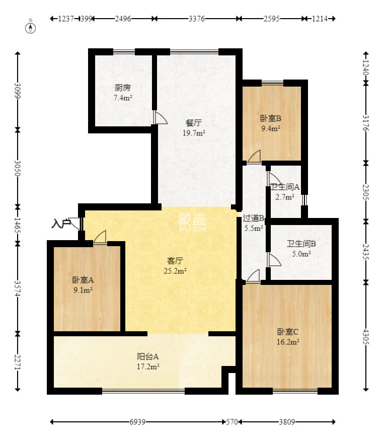 湘核新家园  3室2厅2卫   132.00万室内图1