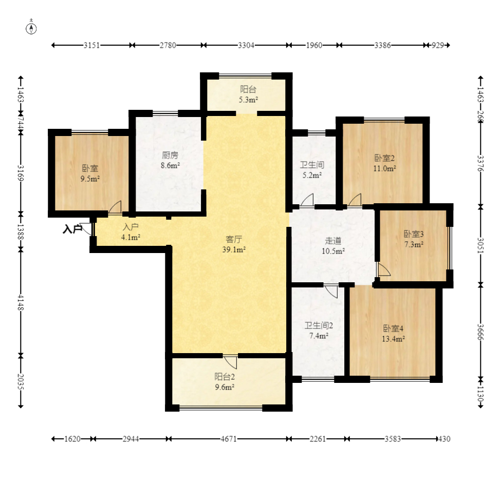 长房云时代  4室2厅2卫   155.00万室内图1