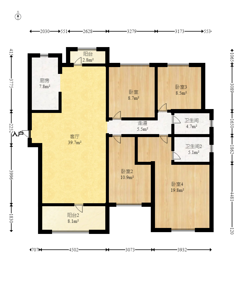 奥克斯缔壹城  4室2厅2卫   168.00万室内图1