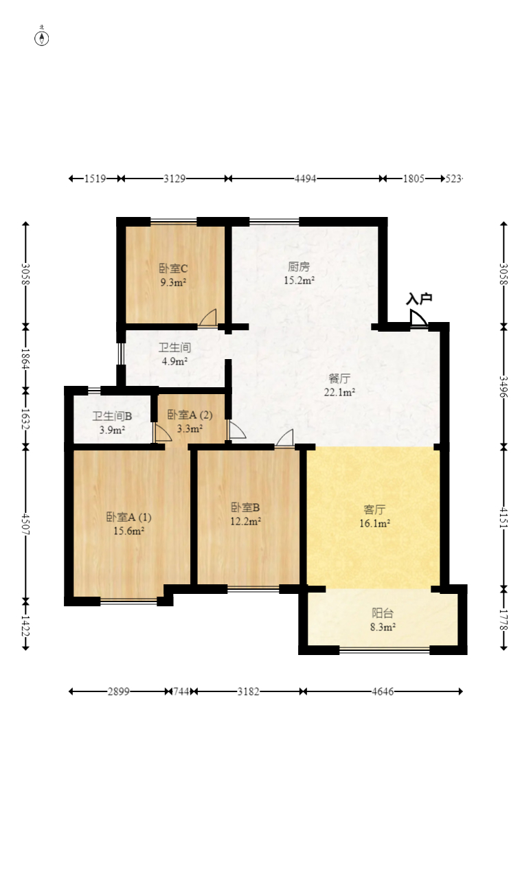 梅溪正荣府  4室2厅2卫   210.00万室内图1