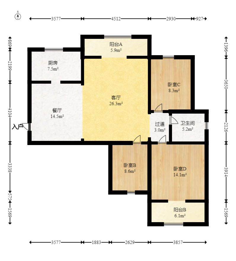 鑫天格林香山 3室2厅2卫 43.0万 鑫天格林香山 3室2厅2卫 43.0万户型图