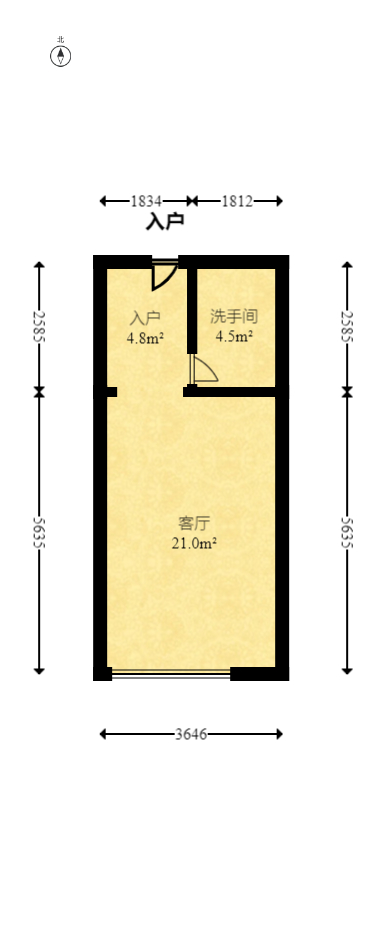 明昇壹城（明昇时代广场）三期  1室1厅1卫   36.00万室内图1