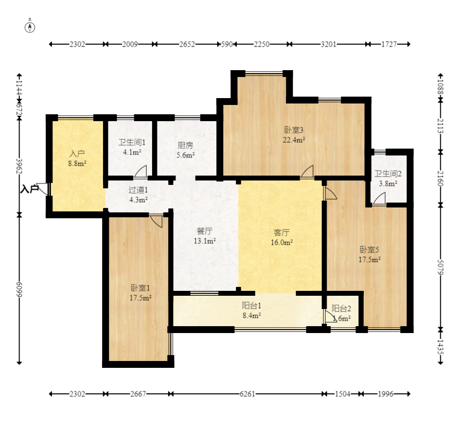 浩龙音乐界  3室2厅2卫    60.8万室内图1