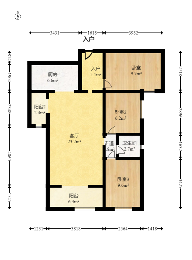长房云时代  3室2厅1卫   85.00万室内图1
