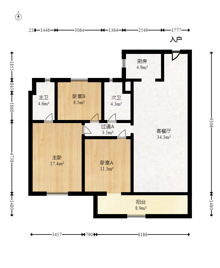 金茂建发泊悦  3室2厅2卫   156.00万室内图1