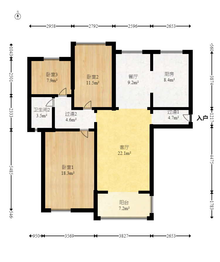 浩龙音乐界 3室2厅1卫 73.8万 浩龙音乐界 3室2厅1卫 73.8万户型图