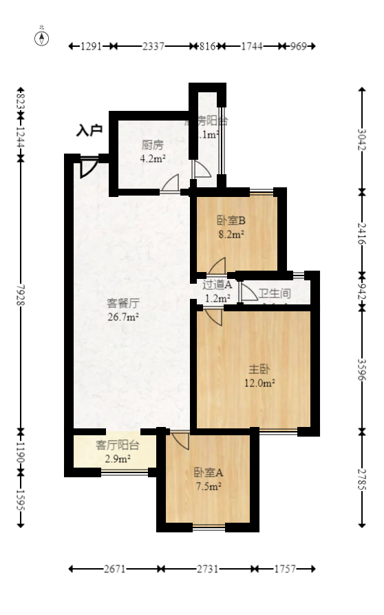 协信星澜汇  3室2厅1卫   93.00万室内图1