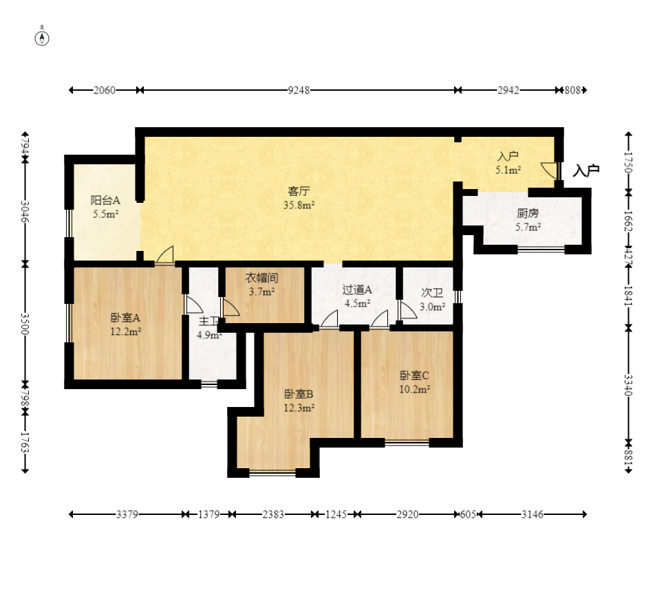 保利城（中航城国际社区、郡原美村）  3室2厅2卫   85.00万室内图1