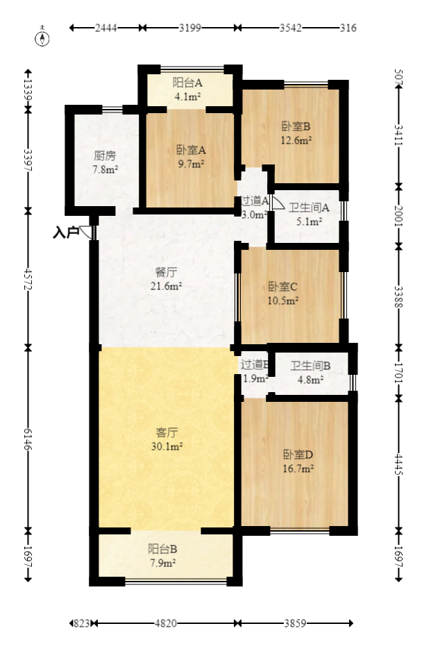 五矿万境蓝山  4室2厅2卫    150.0万室内图1