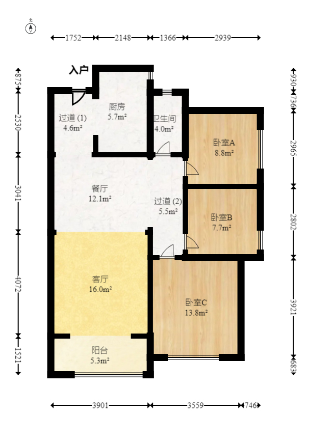 中建璟和城  3室2厅1卫   102.00万室内图1