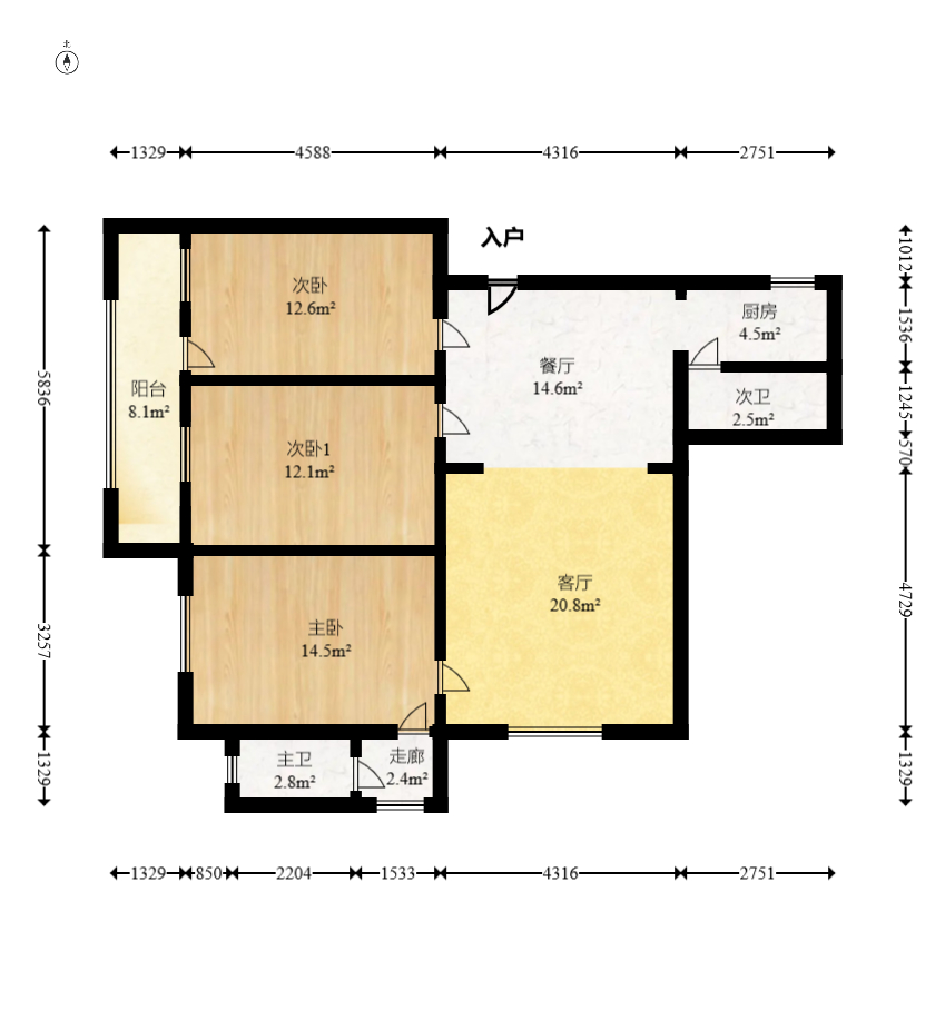 金山小区  3室2厅2卫   136.50万室内图1