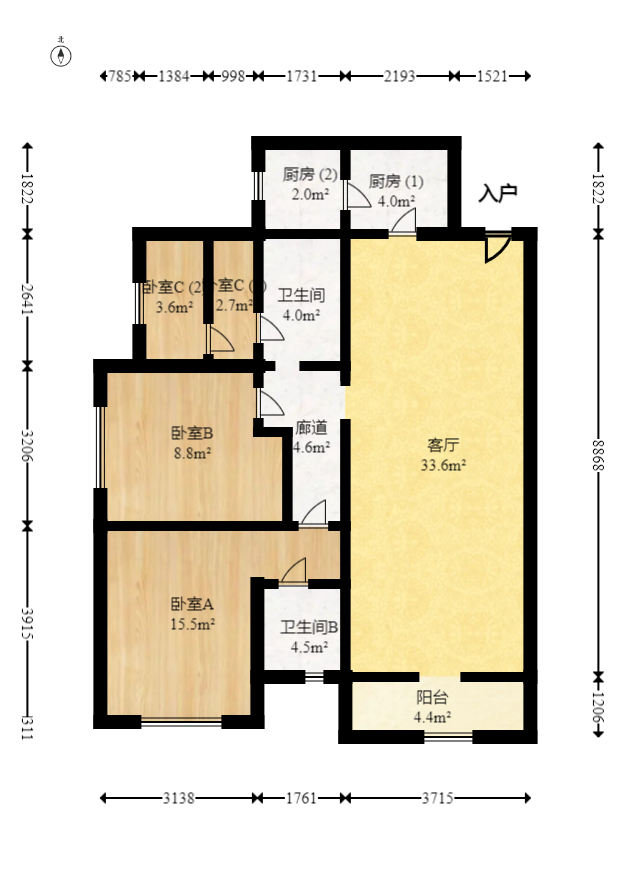 中建梅溪湖中心  3室2厅2卫   198.00万室内图1