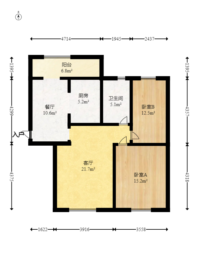 麓谷明珠  2室2厅1卫   88.00万室内图1